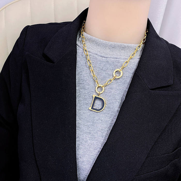 Retro Round Letter Stainless Steel Plating Necklace 1 Piece
