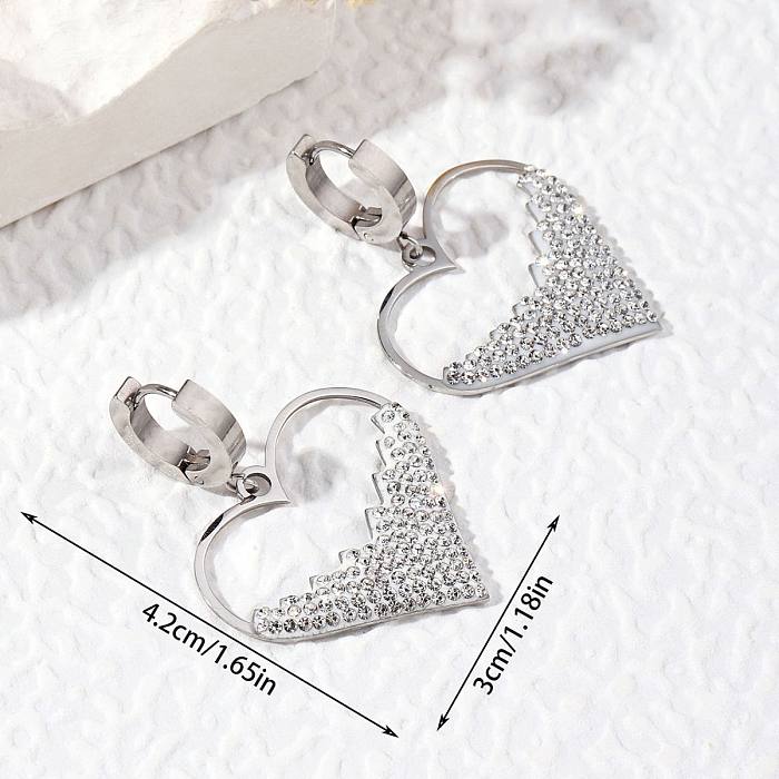 1 Pair Basic Modern Style Heart Shape Inlay Stainless Steel Zircon Drop Earrings