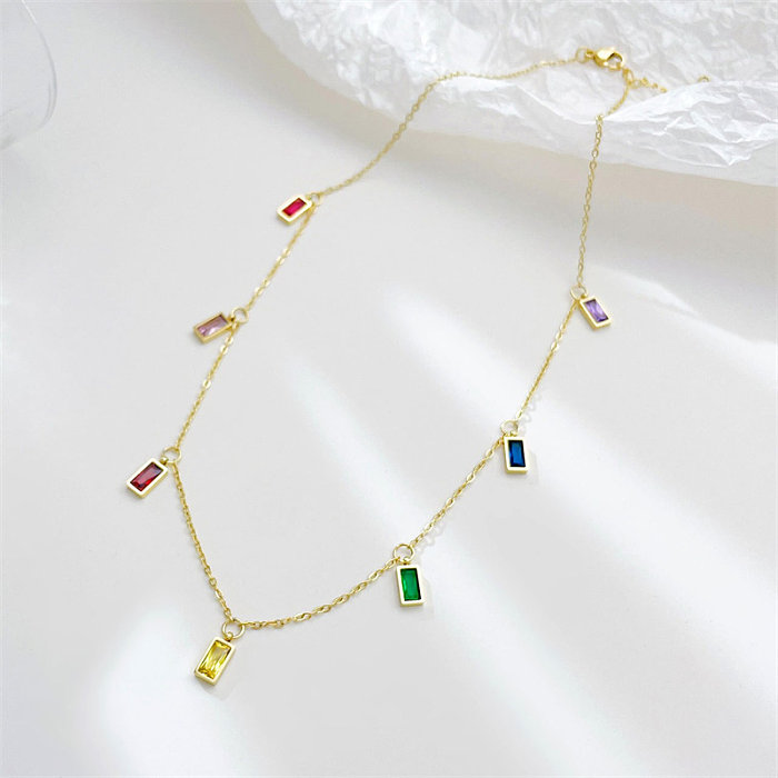 Lady Simple Style Classic Style Rectangle Stainless Steel  Gold Plated Zircon Necklace In Bulk