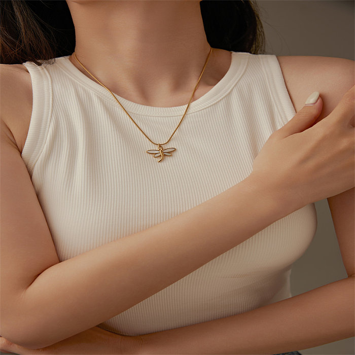 Simple Style Classic Style Dragonfly Whale Stainless Steel  Plating Gold Plated Pendant Necklace