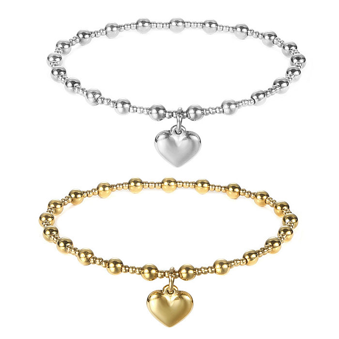 Bracelet à Placage de Perles en Acier Inoxydable en Forme de Coeur à la Mode 1 Pièce