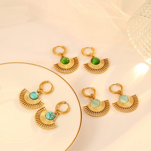1 Pair Streetwear Sector Polishing Plating Inlay Stainless Steel  Turquoise Opal Lapis Lazuli Gold Plated Earrings
