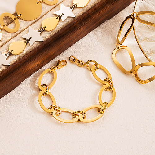 Hip-hop estilo clássico pentagrama oval gotas de água banhado em aço inoxidável pulseiras banhadas a ouro 18K