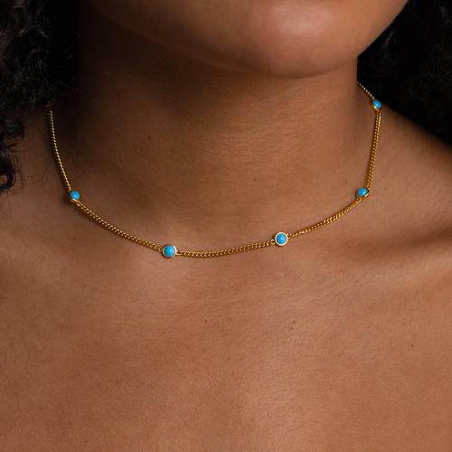 Casual Streetwear Geometric Stainless Steel Plating Inlay Turquoise Necklace