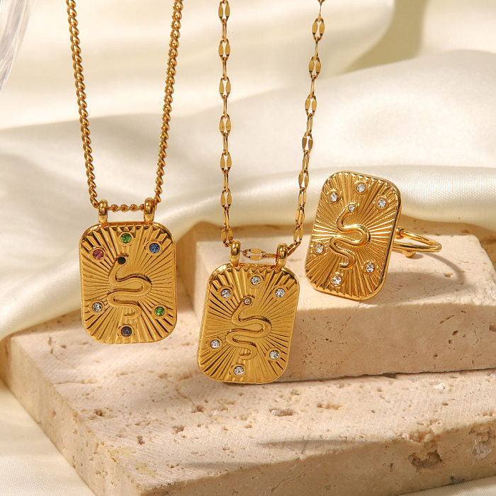 Casual Retro Commute Snake Stainless Steel  Plating Inlay Zircon 18K Gold Plated Pendant Necklace