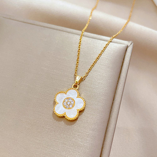 Elegant Flower Stainless Steel  Copper Pendant Necklace