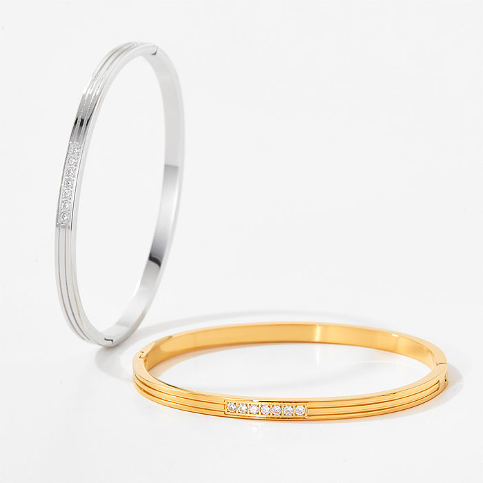 Bracelet en Zircon avec incrustation de placage en acier inoxydable de couleur unie de style Simple et décontracté