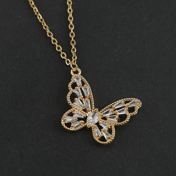 Lässige, elegante Schmetterlings-Halskette aus Edelstahl mit Zirkon-Anhänger