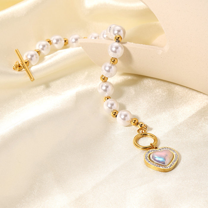 IG Style Básico estilo clássico geométrico formato de coração pulseiras de zircônia revestidas de aço inoxidável