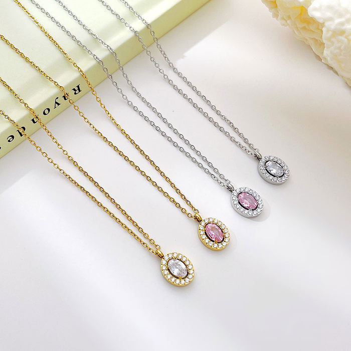Simple Style Round Stainless Steel  White Gold Plated Gold Plated Zircon Pendant Necklace In Bulk