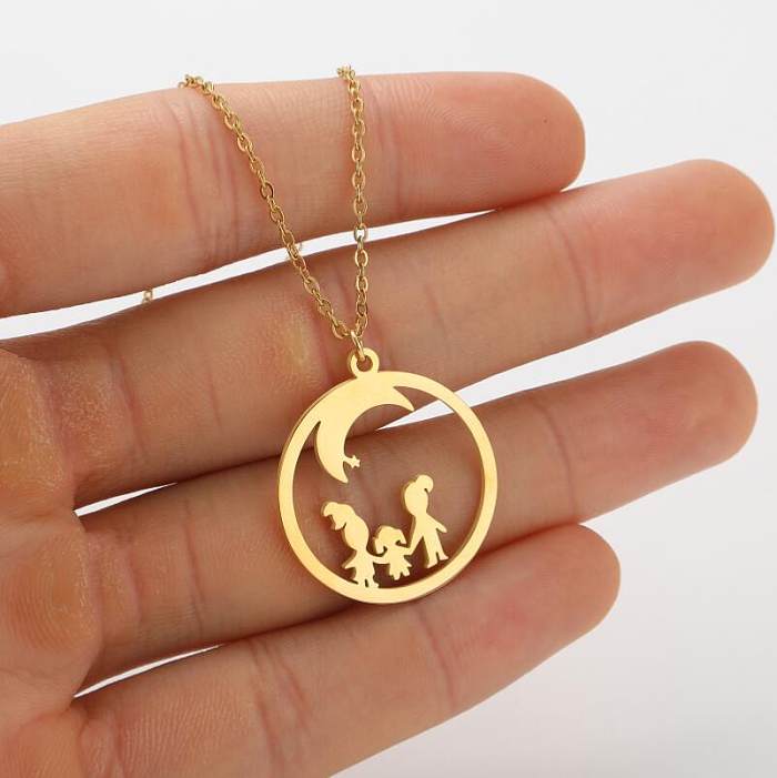 1 Piece Simple Style Human Round Moon Stainless Steel Necklace