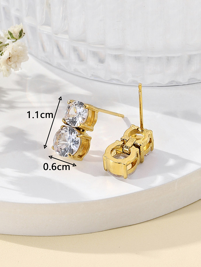 1 par de brincos de orelha banhados a ouro 18K com revestimento geométrico brilhante embutido em aço inoxidável