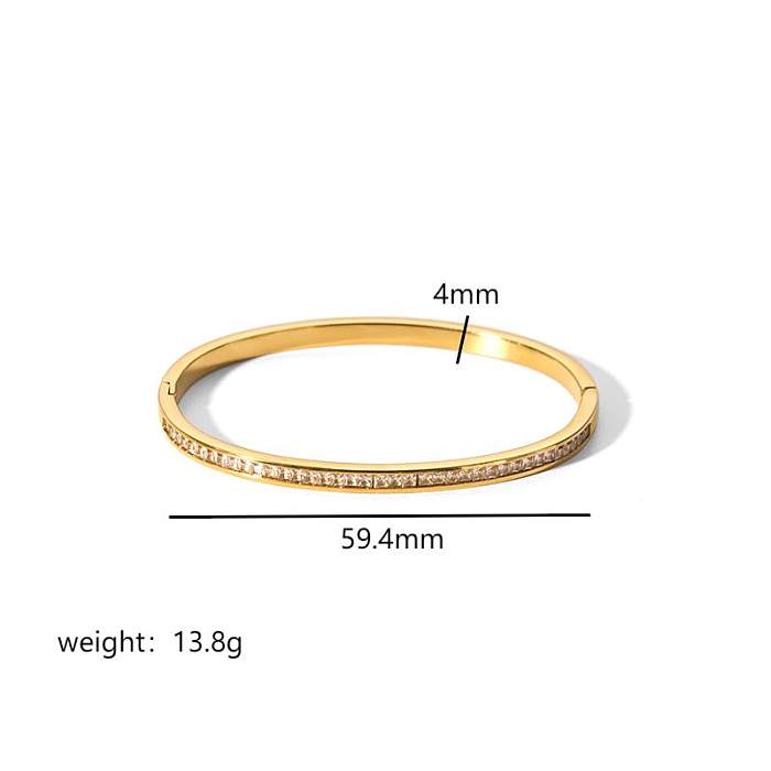 Simple Style Rectangle Stainless Steel 18K Gold Plated Zircon Bangle In Bulk