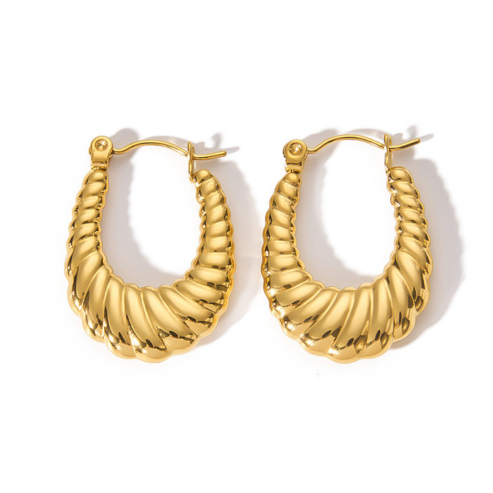 1 Paar elegante, gestreifte, einfarbige Edelstahl-Ohrringe mit 18-Karat-Vergoldung