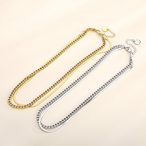 Casual Modern Style Solid Color Stainless Steel  Stainless Steel Plating 18K Gold Plated Layered Necklaces