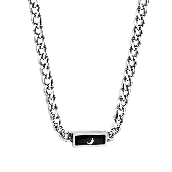 Schlichter Stil, rechteckige Halskette mit Zirkon-Einlage aus Edelstahl, 1 Stück