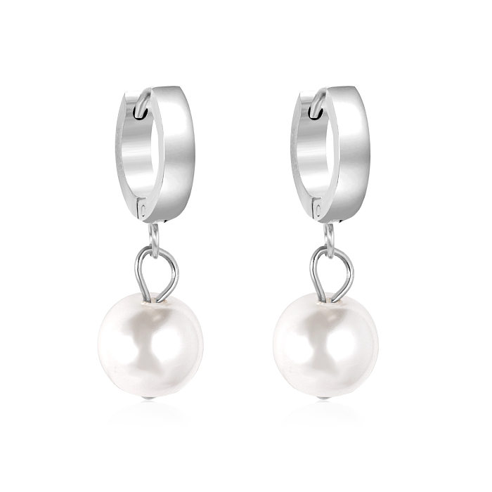 Boucles d'oreilles pendantes géométriques en acier inoxydable, 1 paire de perles artificielles à la mode