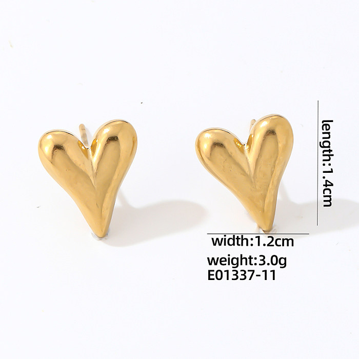 1 paire de clous d'oreilles plaqués or blanc, Style Simple et mignon, en forme de cœur, placage de polissage, en acier inoxydable, plaqué or blanc