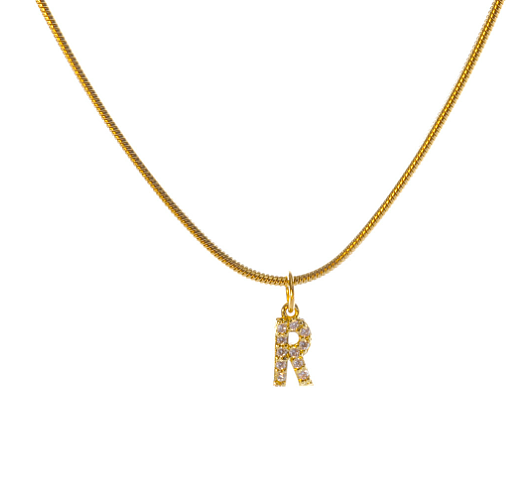 Modische Halskette mit Buchstaben-Anhänger aus Edelstahl mit Zirkon-Beschichtung, 1 Stück
