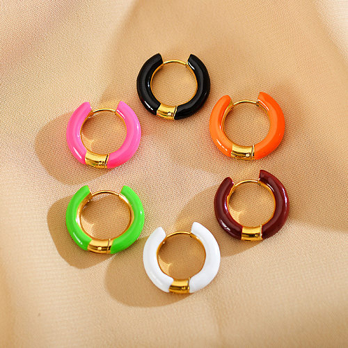 1 Pair Cute Luxurious Shiny Circle Steel Enamel Hoop Earrings