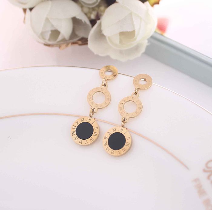 1 Pair Elegant Simple Style Round Square Butterfly Plating Inlay Stainless Steel  Zircon Gold Plated Drop Earrings