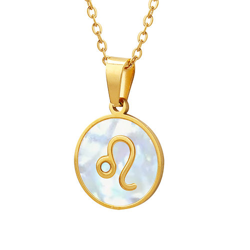 Retro Constellation Stainless Steel Inlay Shell Pendant Necklace