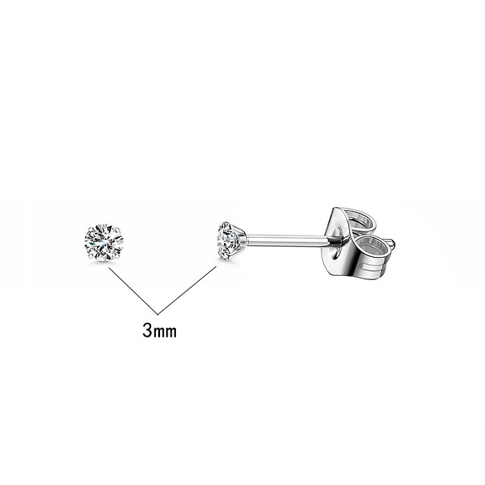 Simple Style Round Stainless Steel  Inlay Zircon Ear Studs 1 Piece