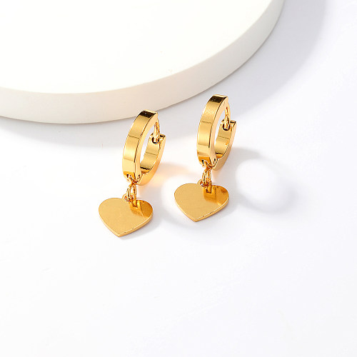 1 paire de boucles d'oreilles pendantes en forme de cœur, Style Simple et élégant, plaqué en acier inoxydable, plaqué or 18 carats