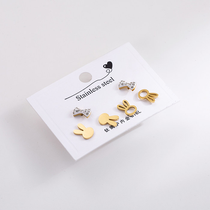 1 Set Elegant Lady Smiley Face Butterfly Key Stainless Steel  Stainless Steel Ear Studs