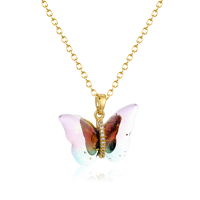 Elegante borboleta de viagem em aço inoxidável latão banhado a ouro 18K pingente colar a granel