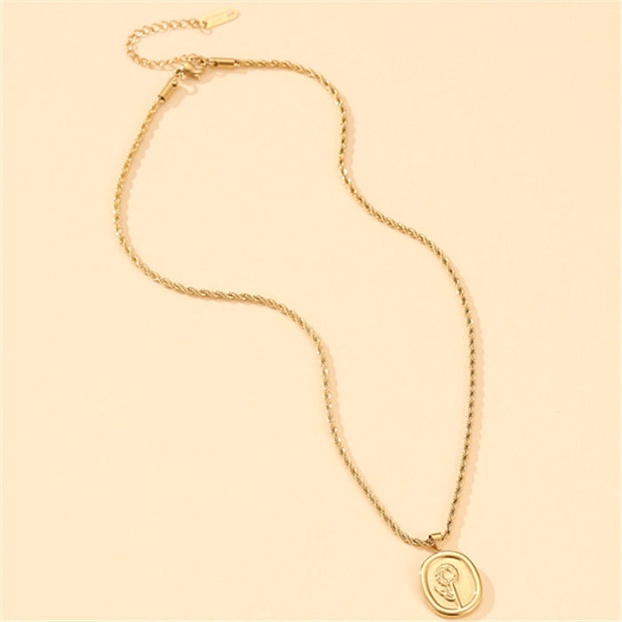 Simple Style Commute Oval Rose Stainless Steel Plating 18K Gold Plated Necklace