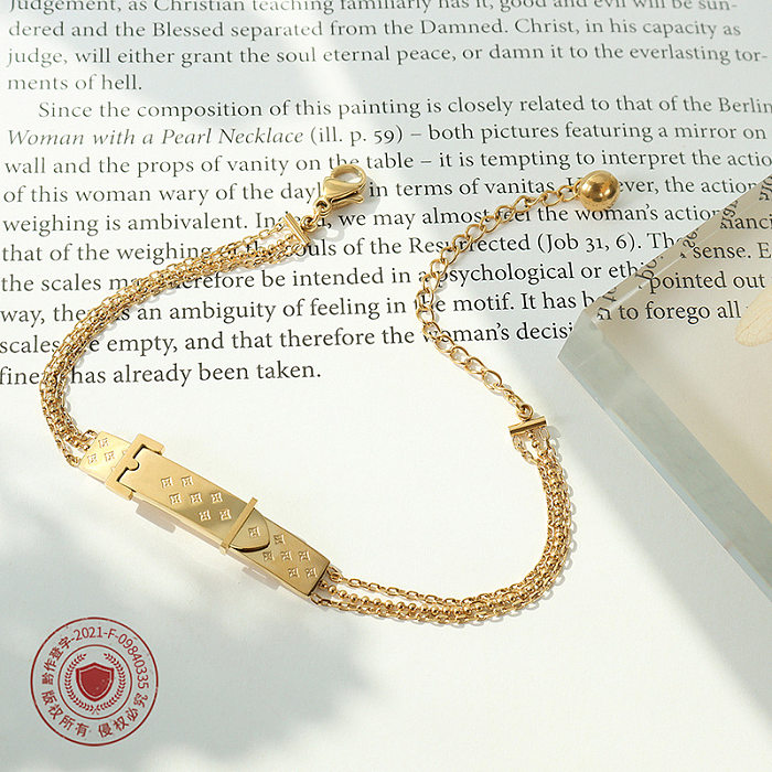 Bracelet de couture rétro à motif gaufré, bracelet en acier titane plaqué or 18 carats