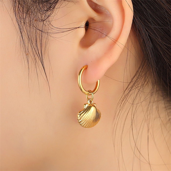 1 Pair Simple Style Classic Style Starfish Conch Shell Plating Stainless Steel  Gold Plated Earrings