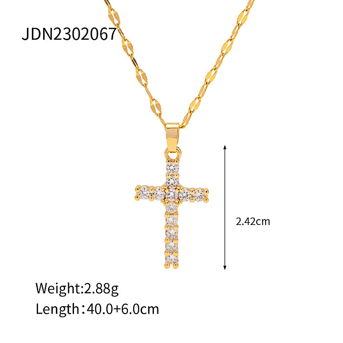 1 Piece INS Style Cross Stainless Steel  Plating Inlay Zircon Pendant Necklace