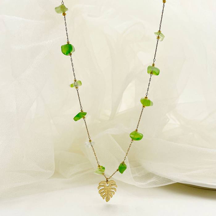 Retro-Blätter-Halskette mit ausgehöhltem Anhänger aus Edelstahl, 1 Stück