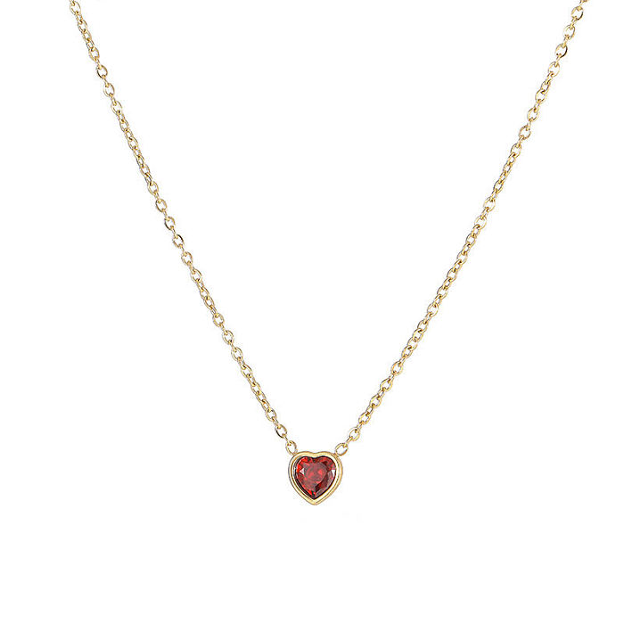 Fashion Heart Shape Stainless Steel Inlay Zircon Pendant Necklace