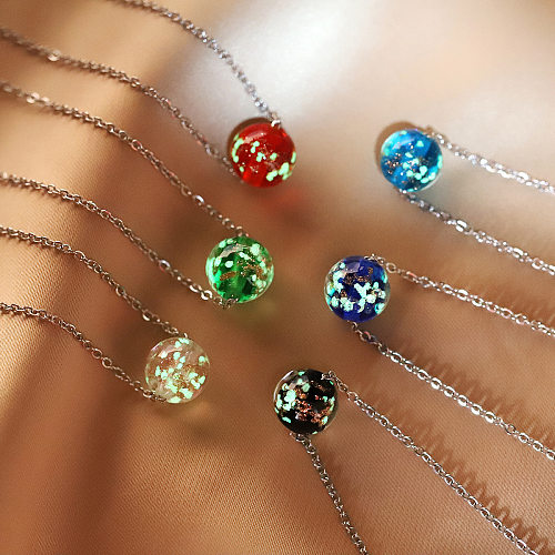 Lässige, farbenfrohe, handgefertigte Anhänger-Halskette aus Edelstahl und Glas