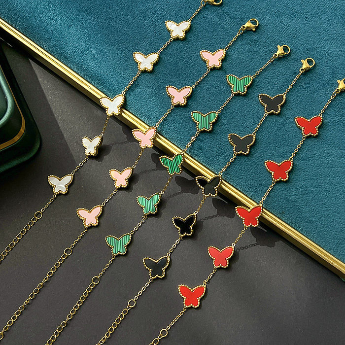 Bracelets plaqués or 18 carats avec incrustation en acier titane papillon doux