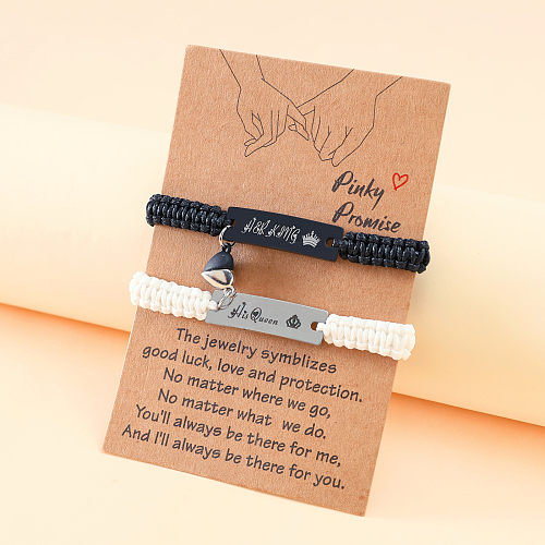 1 par de pulseras de tejido de cuerda de acero inoxidable rectangulares con forma de corazón y letras a la moda