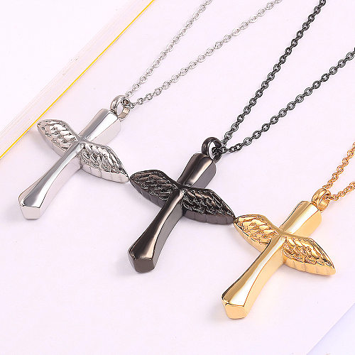 Simple Style Cross Wings Stainless Steel Plating Pendant Necklace Necklace Pendant