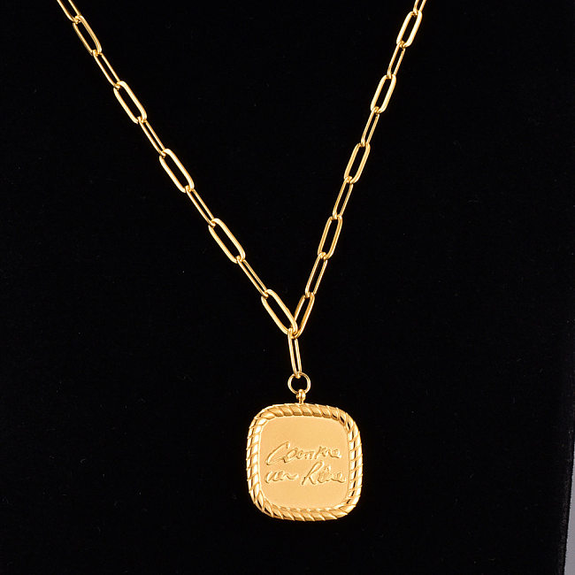 Casual Square Stainless Steel 18K Gold Plated Pendant Necklace In Bulk