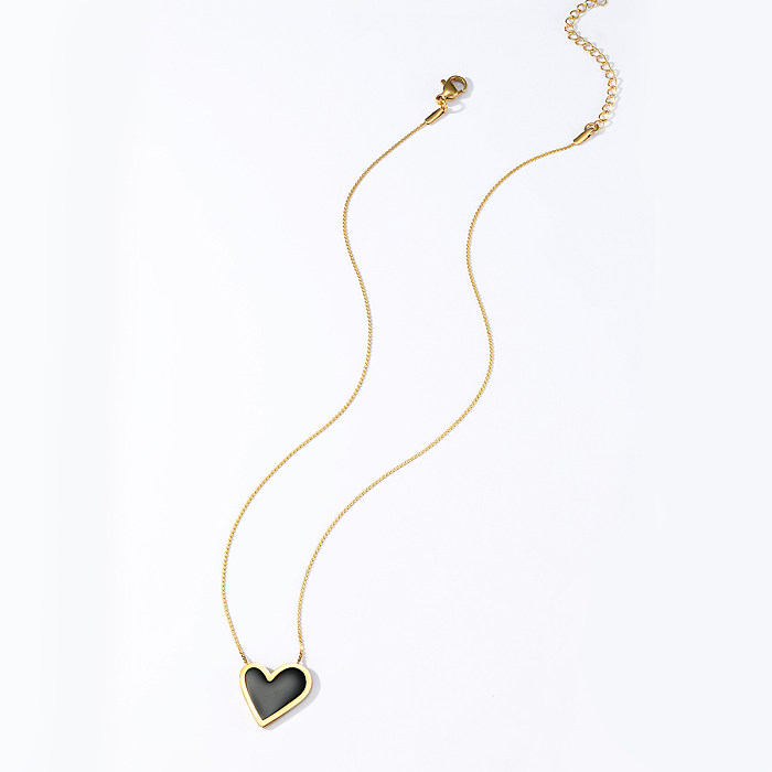 Atacado 1 peça estilo simples formato de coração em aço inoxidável 18K colar com pingente banhado a ouro