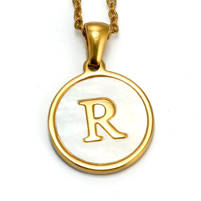 Elegant Round Letter Stainless Steel Inlaid Shell Necklace
