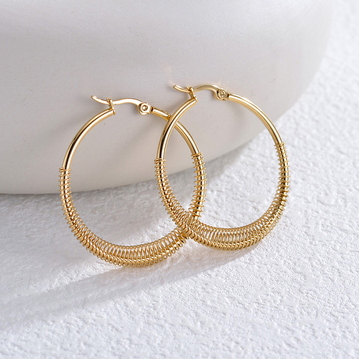 1 Piece Simple Style Commute Oval Solid Color Plating Stainless Steel  18K Gold Plated Earrings