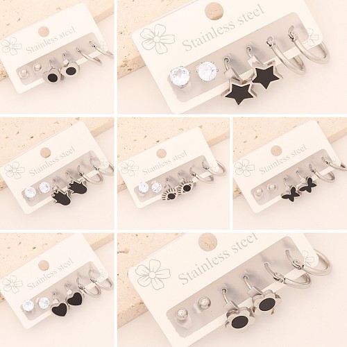 1 Set Vintage Style Simple Style Star Heart Shape Butterfly Enamel Stainless Steel  Earrings