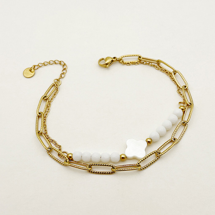 Bracelets plaqués or avec incrustation de cristal en acier inoxydable, fleur rétro élégante