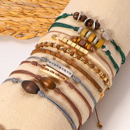 Bracelets tricotés en acier inoxydable, Style ethnique, bloc de couleur irrégulier, Style Vintage