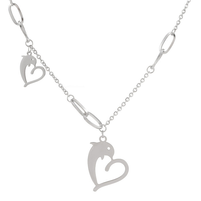 Fashion Animal Cross Heart Shape Stainless Steel  Plating Hollow Out Pendant Necklace 1 Piece