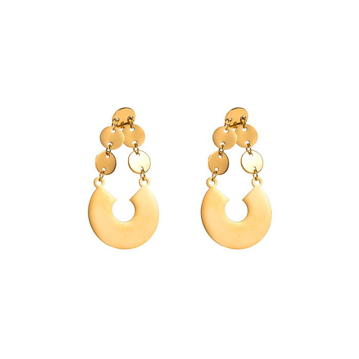 1 Pair Elegant Round Leaves Plating Stainless Steel Gold Plated Drop Earrings