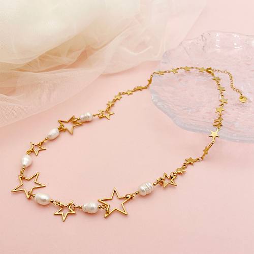 Fashion Star Halskette mit künstlichen Perlen aus Edelstahl mit Inlay